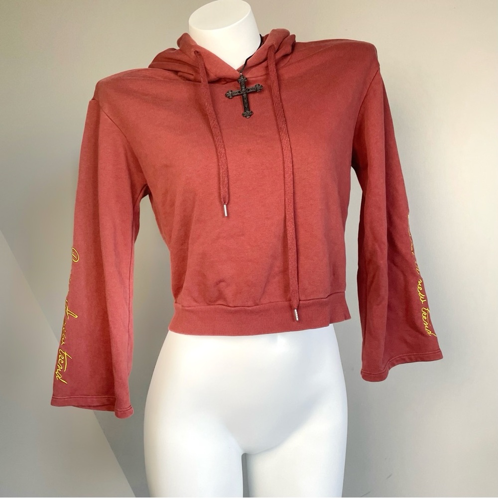 Y2K Brown Bell Sleeve Cropped Hoodie